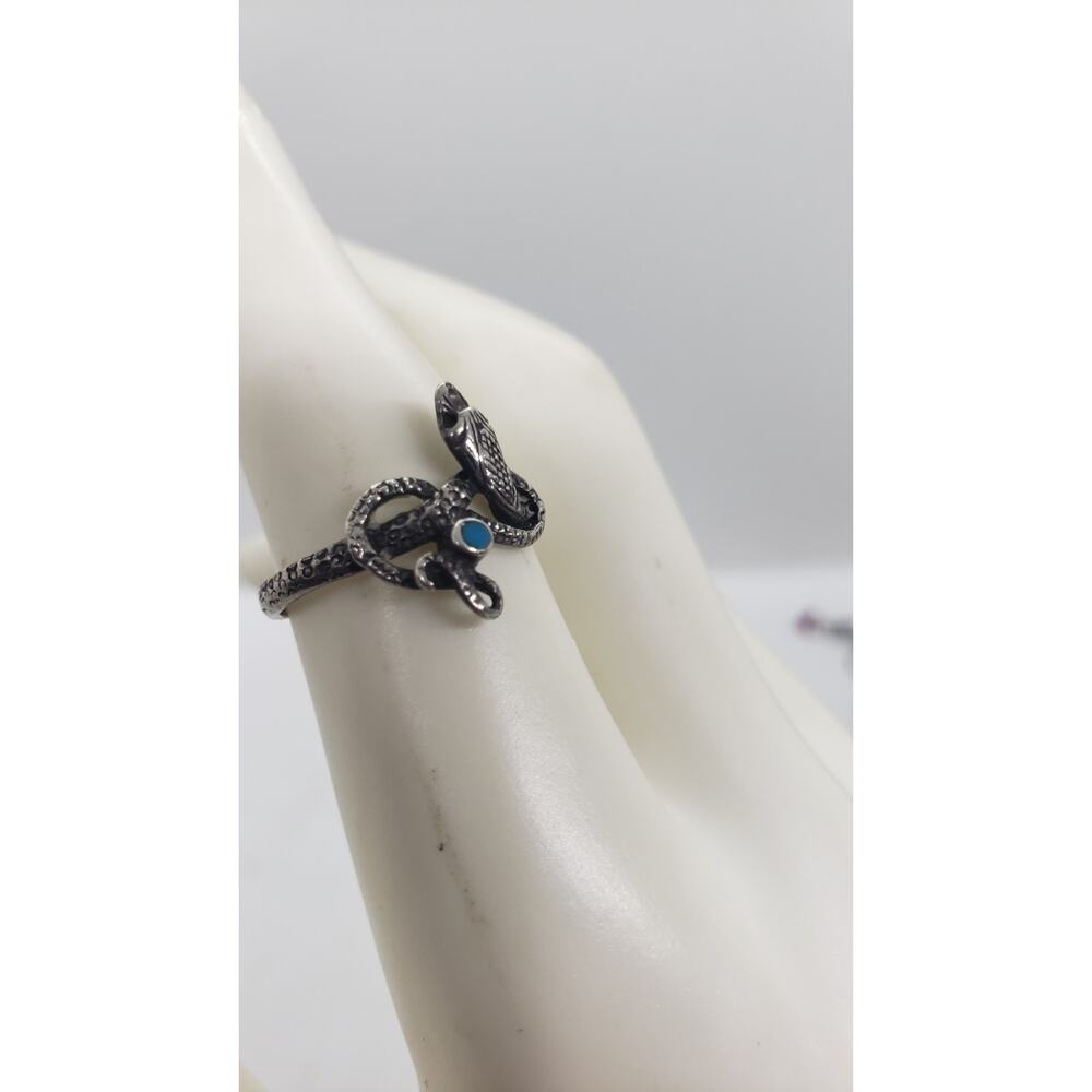 VTG Snake Ring With Turquoise 925 Sterling Silver Coiled Detailed Native 7.75 - Picture 8 of 10